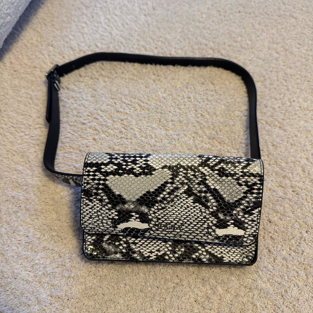 DKNY Black & White Snake-Print Crossbody Belt Bag